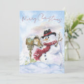 雪だるま水彩冬のクリスマス シーズンカード (スタンド正面)