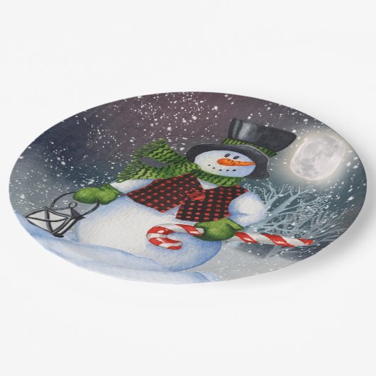 雪だるま水彩冬のクリスマス ペーパープレート (アングル)