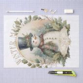 雪だるま水彩冬のクリスマス 薄葉紙 (クラフト)