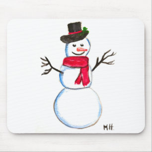 雪だるま水色絵を描ヴィンテージ冬 マウスパッド