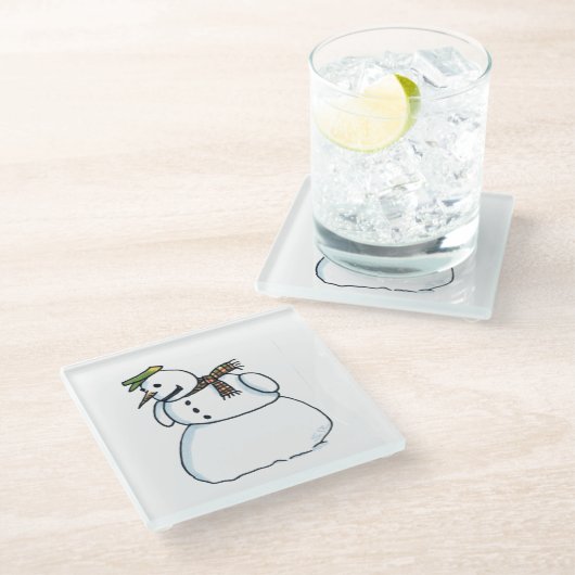 雪だるま澄んガラスコースター ガラスコースター (アングル)