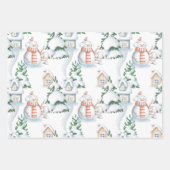 雪だるま白うさぎ木の水の色クリスマス ラッピングペーパーシート (正面2)
