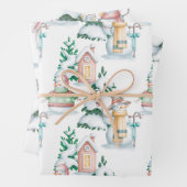 雪だるま白うさぎ木の水の色クリスマス ラッピングペーパーシート (インサイチュ)