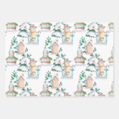 雪だるま白うさぎ木の水の色クリスマス ラッピングペーパーシート (正面)