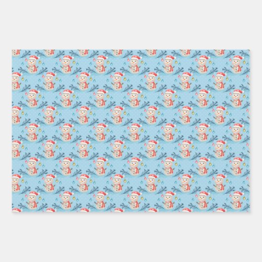 雪だるま着用サンタハットとスカーフ ラッピングペーパーシート (正面2)