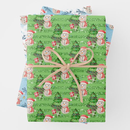 雪だるま着用サンタハットとスカーフ ラッピングペーパーシート (インサイチュ)