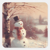 雪だるま絵を描ヴィンテージ スクエアシール (正面)