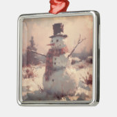 雪だるま絵を描ヴィンテージ メタルオーナメント (左)
