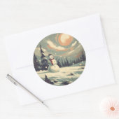 雪だるま絵を描ヴィンテージ ラウンドシール (封筒)