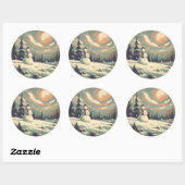 雪だるま絵を描ヴィンテージ ラウンドシール (シート)