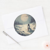 雪だるま絵を描ヴィンテージ ラウンドシール (封筒)