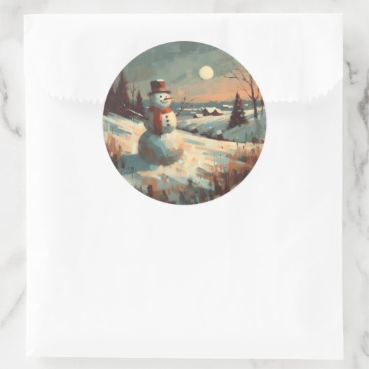 雪だるま絵を描ヴィンテージ ラウンドシール (バッグ)