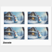 雪だるま絵画の 長方形シール (シート)