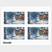 雪だるま絵画の 長方形シール (シート)