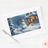 雪だるま絵画の 長方形シール (封筒)