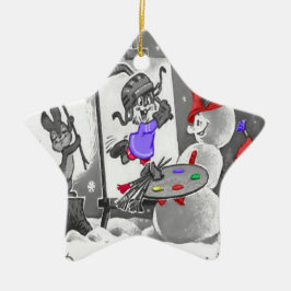 雪だるま絵画オーナメント セラミックオーナメント