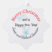 雪だるま署名とあいさつ文の追加のギフトラベル オーナメントカード (裏面)