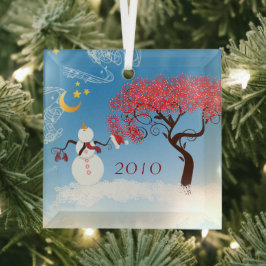 雪だるま装飾品 ガラスオーナメント