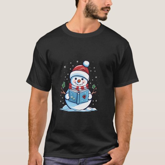 雪だるま読のブッククリスマス長袖Tシャツ Tシャツ (正面)