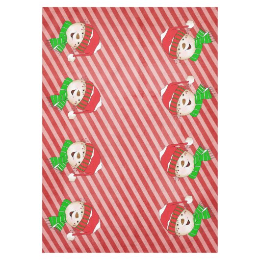 雪だるま赤とピンクの対角線のストライプテーブルクロス テーブルクロス (正面)