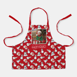 雪だるま赤と白のChristmas Boys Photo エプロン
