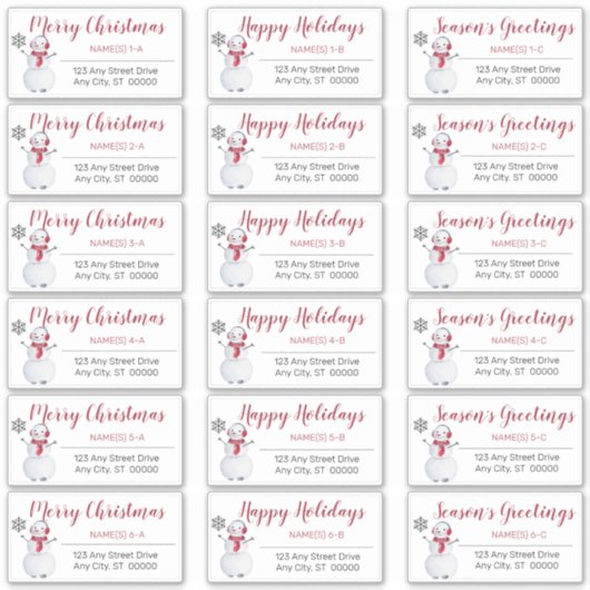 雪だるま赤 |灰色のクリスマス住所 シール (正面)