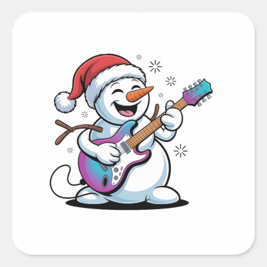 雪だるま遊のギターのエレキロッククリスマス スクエアシール (正面)