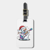 雪だるま遊のギターのエレキロッククリスマス ラゲッジタグ (正面縦)