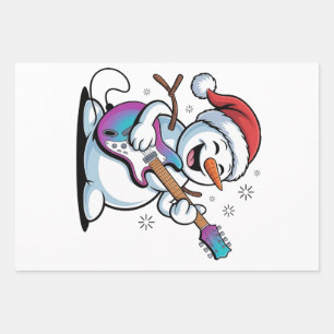 雪だるま遊のギターのエレキロッククリスマス ラッピングペーパーシート