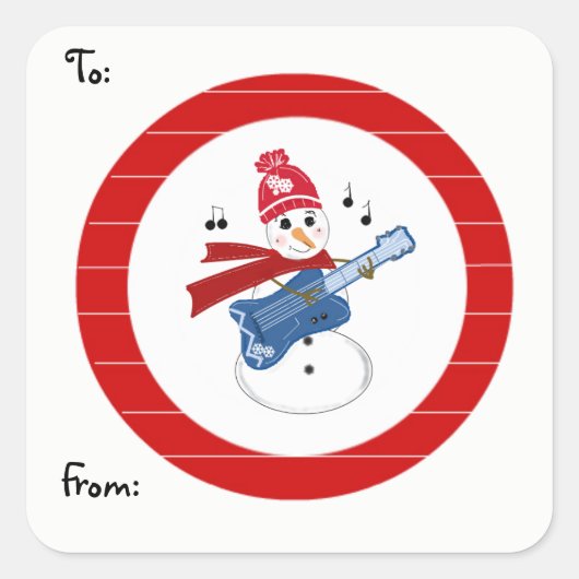 雪だるま遊ギター スクエアシール (正面)