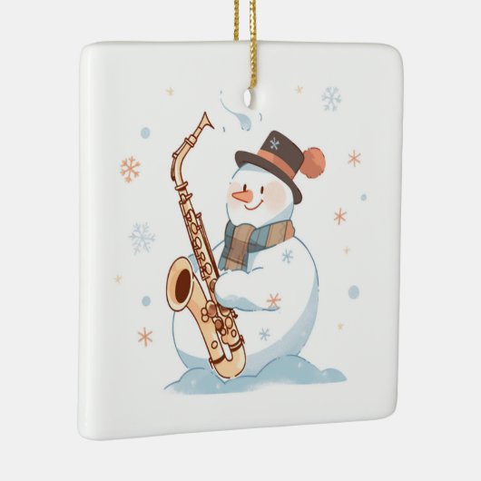 雪だるま遊ザサクソフォン セラミックオーナメント (右)