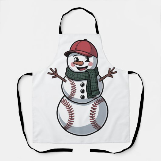 雪だるま野球クリスマスサンタ野球スポーツ エプロン (正面)