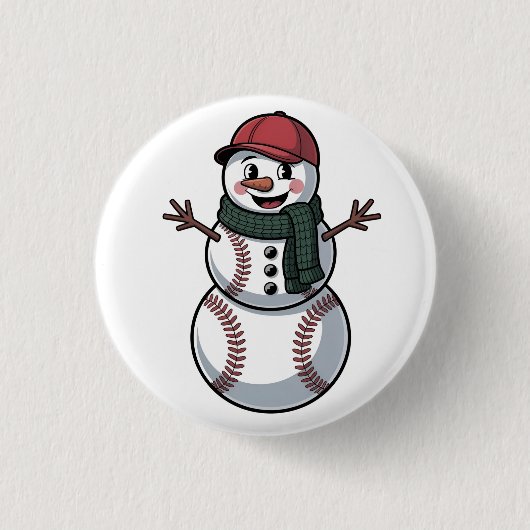 雪だるま野球クリスマスサンタ野球スポーツ 缶バッジ (正面)