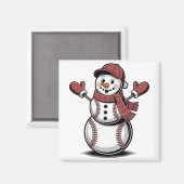 雪だるま野球クリスマススポーツ愛好家 マグネット (正面/裏面)