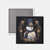 雪だるま金ゴールドフラワーズホリデーマグネット マグネット (正面/裏面)