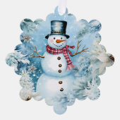 雪だるま金ゴールドメリークリスマスグリーティング オーナメントカード (正面)