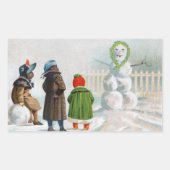 雪だるま長方形のシール 長方形シール (正面)