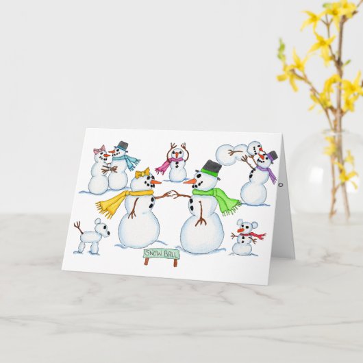 雪だるま雪玉 カード (黄色い花)