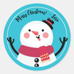 雪だるま霜の降りたかわいいクリスマスステッカー ラウンドシール