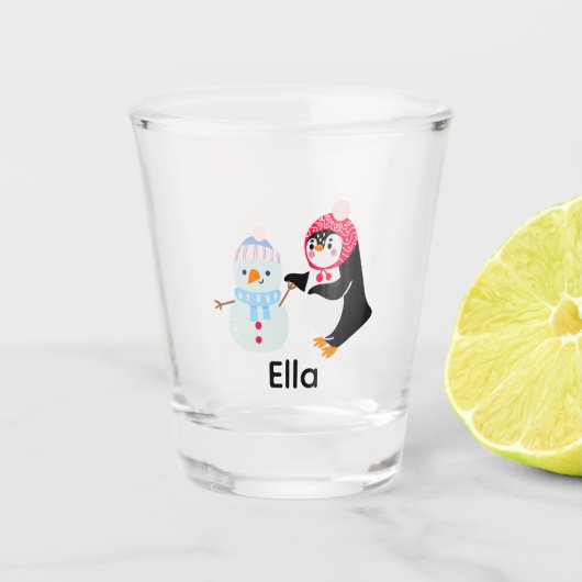 雪だるま霜の降りたとペンギン ショットグラス (正面)