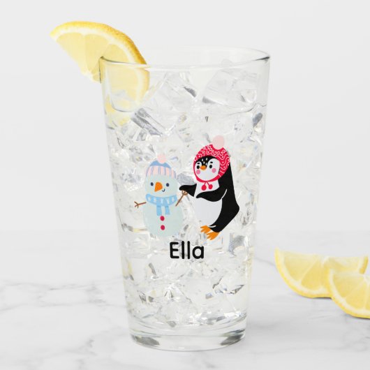 雪だるま霜の降りたとペンギン タンブラーグラス (アイス正面)
