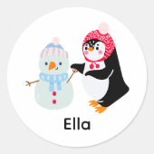 雪だるま霜の降りたとペンギン ラウンドシール (正面)