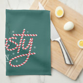 雪だるま霜の降りたキャンディケインロゴ キッチンタオル (四つ折り)