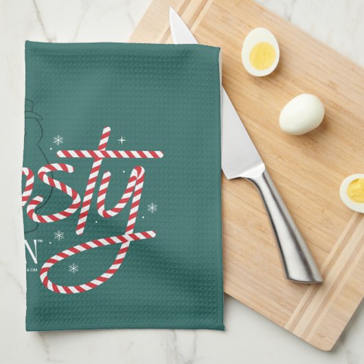 雪だるま霜の降りたキャンディケインロゴ キッチンタオル (四つ折り)
