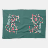 雪だるま霜の降りたキャンディケインロゴ キッチンタオル (横)