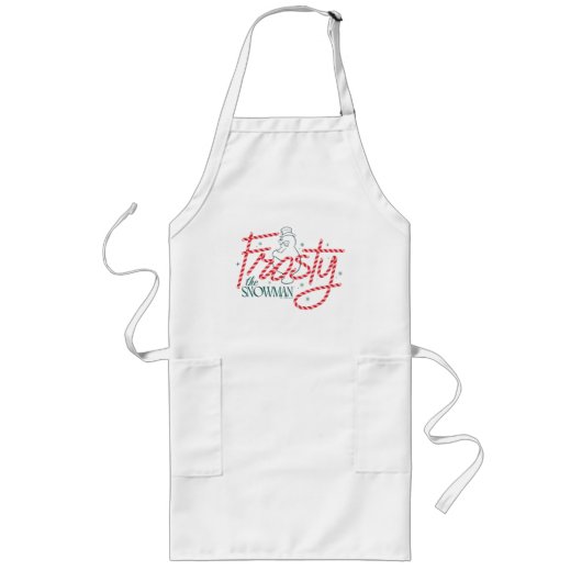 雪だるま霜の降りたキャンディケインロゴ ロングエプロン (正面)