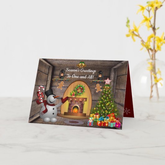 雪だるま霜の降りたクリスマスカード カード (黄色い花)