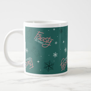 雪だるま霜の降りたグリーンスノーフレークパターン ジャンボコーヒーマグカップ
