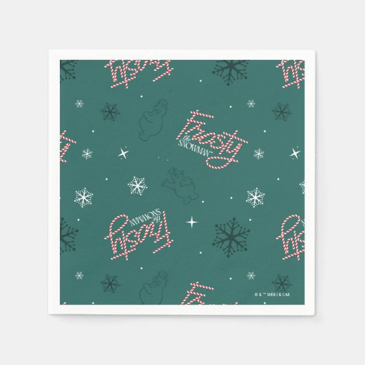 雪だるま霜の降りたグリーンスノーフレークパターン スタンダードカクテルナプキン (正面)