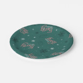 雪だるま霜の降りたグリーンスノーフレークパターン ペーパープレート (アングル)